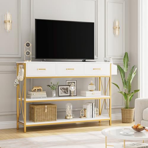 Cross-Border Exclusive Console Table with 3 Drawers, Narrow and Long Design, with 3-Tier Storage Shelves, Industrial Style Cross-Border Exclusive Console Table with 3 Drawers, Narrow and Long Design, with 3-Tier Storage Shelves, Industrial Style