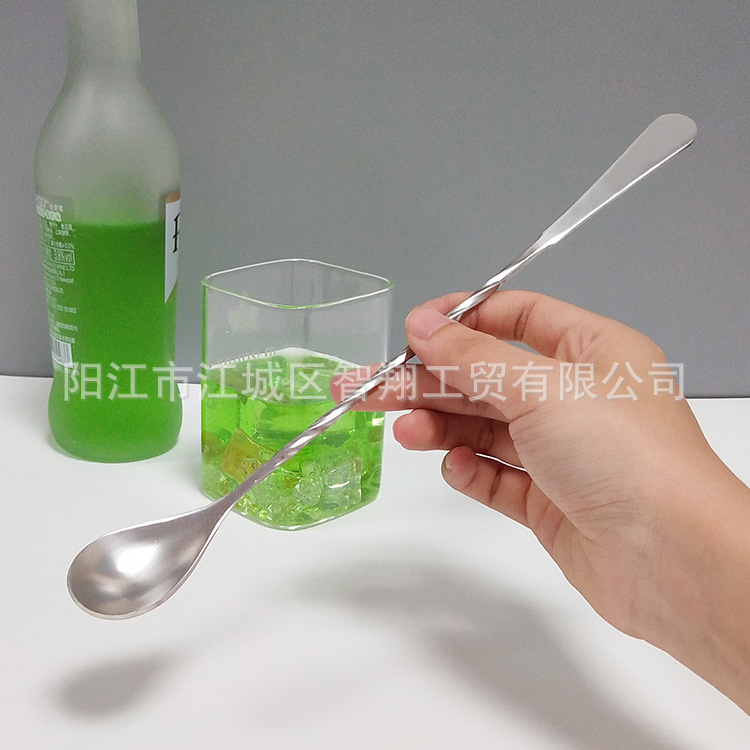 Cuchara mezcladora de cócteles de acero inoxidable 304 de fábrica, cuchara de barra de mango largo con rosca fina, cuchara para té con leche. image 4