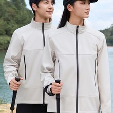 新款户外软壳单层薄款冲锋衣工作服定 制印字Logo登山服透气外套