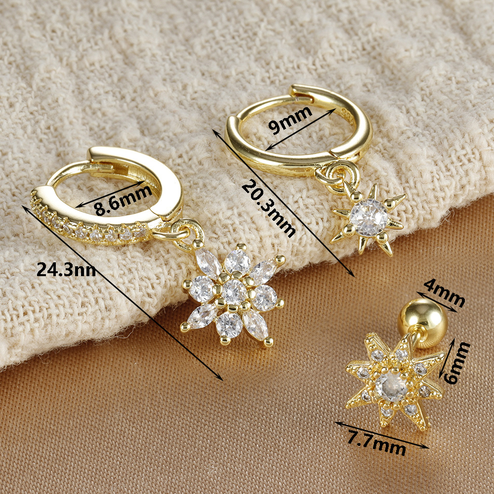 5g Weight 1 Set Elegant Vintage Style Eight Awn Star Copper Drop Earrings Ear Studs