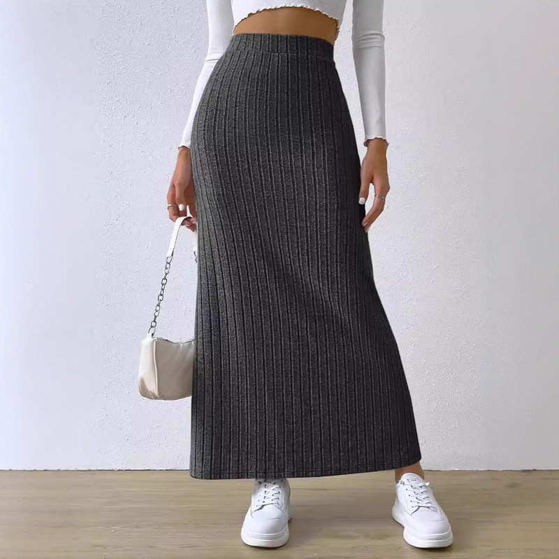Wb9185 High-Waisted Side Slim Slit Knitted Half-Length Skirt Women's Autumn and Winter Skirt