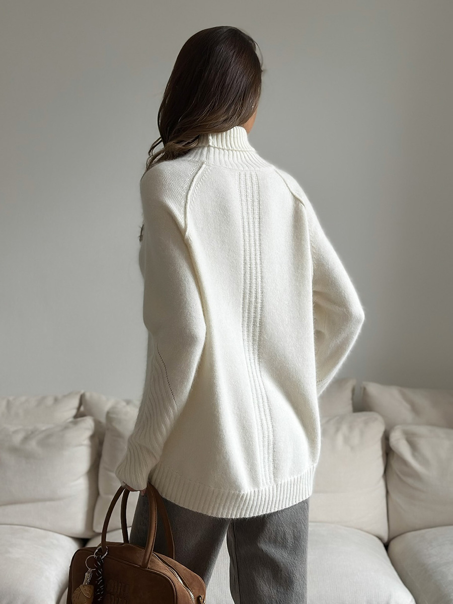 Suéter de cuello alto transfronterizo Europa y los Estados Unidos 2025, otoño y invierno, nuevo suéter de punto blanco suelto, suéter de punto casual para mujeres image 5