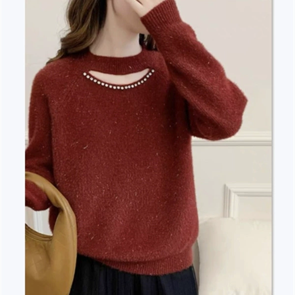 Корейская версия тяжелой промышленности с бусинами с полыми толстыми свитерами осенний и зимний темпераментный свитер с длинными рукавами свитер
