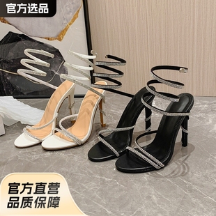 New Summer Snake-Shaped Rhinestone High-Heeled Shoes, Internet Celebrity Fairy Style Winding Stiletto Sandals for Women