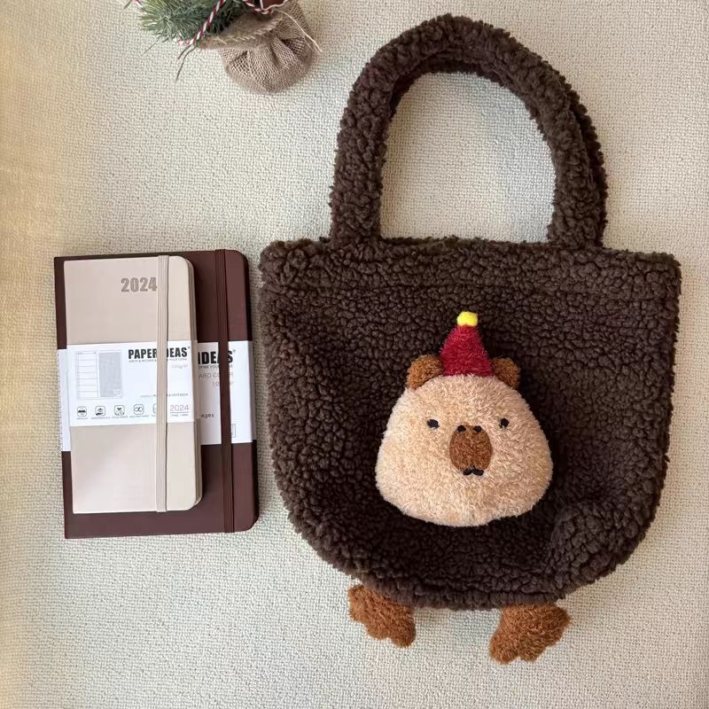 原创水豚立体背包羊羔毛mico手提包ins礼物单肩包托特包闺蜜情G3