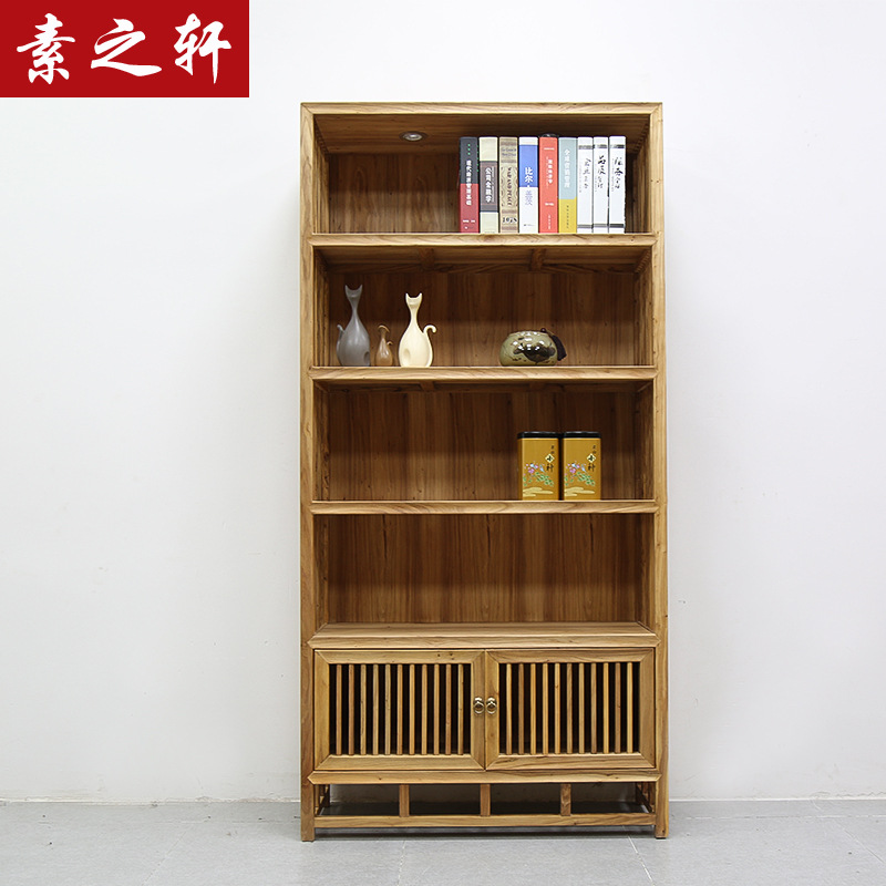 老榆木茶叶展示柜免漆新中式仿古珠宝展柜实木储物柜禅意家具