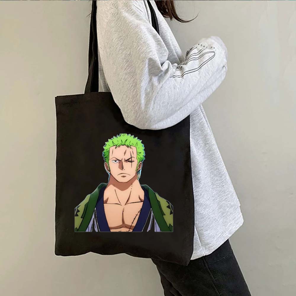 Una pieza de una pieza luffy anime impreso bolsa de lona bolsa de hombro bolsa plegable bolsa de compras