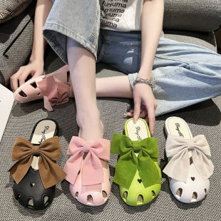 Baotou Half Slippers Women's Summer Korean Style Outer Wear Summer Foreign Style Sweet New ins Fairy Style Bow Flat Sandals