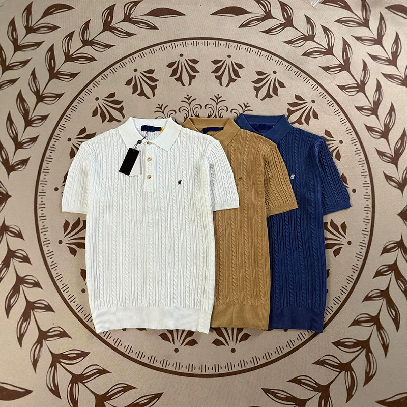Rl Ralph Lauren Summer Polo Shirt with Buttons, Cable Knit Embroidery, Couple's Knitwear, Men's Breathable Short-Sleeve T-Shirt, Women's Rl Ralph Lauren Summer Polo Shirt with Buttons, Cable Knit Embroidery, Couple's Knitwear, Men's Breathable Short-Sleeve T-Shirt, Women's