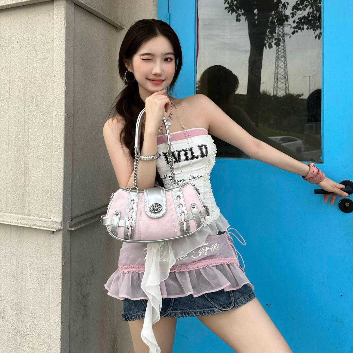 Pink Women's Shoulder Underarm Bag, Summer Niche Millennium Hot Girl Patchwork Chain Handbag, Crossbody Bag_voghion.com