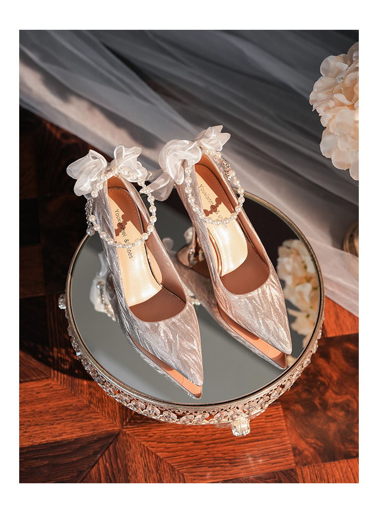 6681-58-041 Pointed Toe Stiletto Heel Shallow Mouth Women's High Heels French Bow Elegant Socialite Wedding Shoes_voghion.com