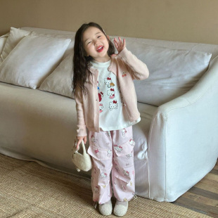 Autumn 2024 New Children's Wear Korean Style Children's Wear Girls Fine Cotton Yarn Knitted Sweater Cardigan Embroidered Sweater