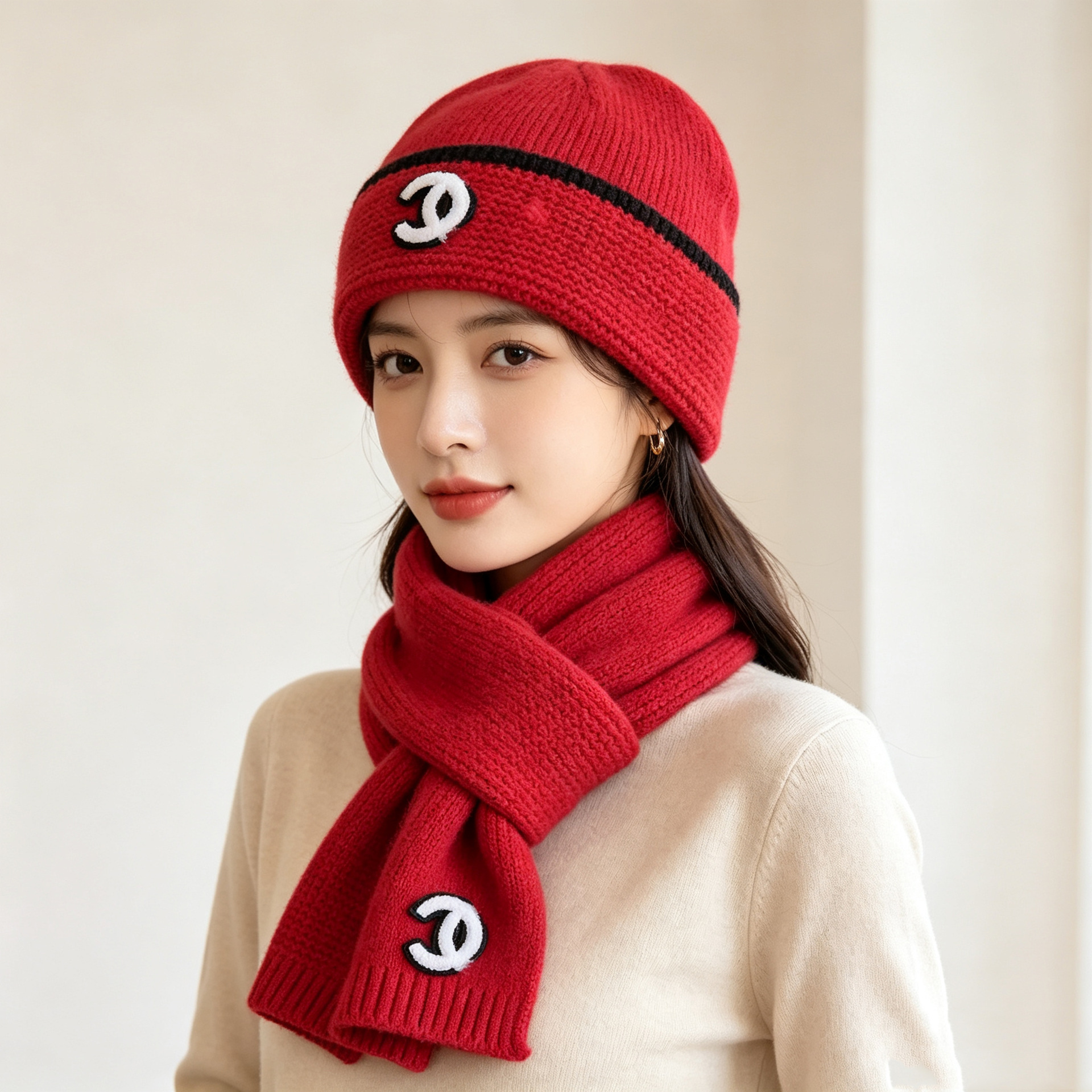 Chanel Logo Beanie Red