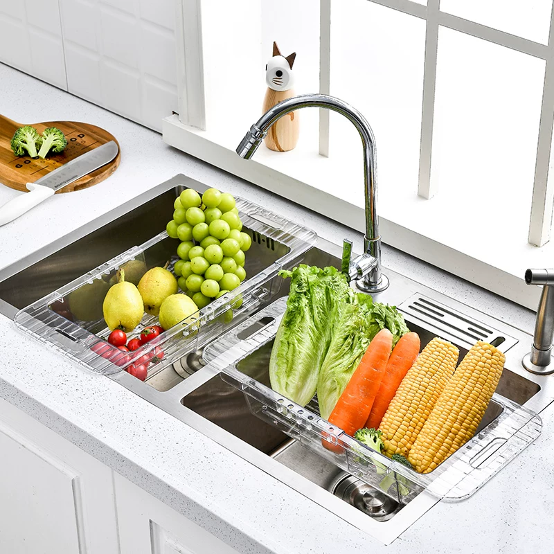 Sink storage rack Household kitchen telescopic drain basket Fruit and vegetable basket dish washing chopsticks multi-functional washing basket drain rack