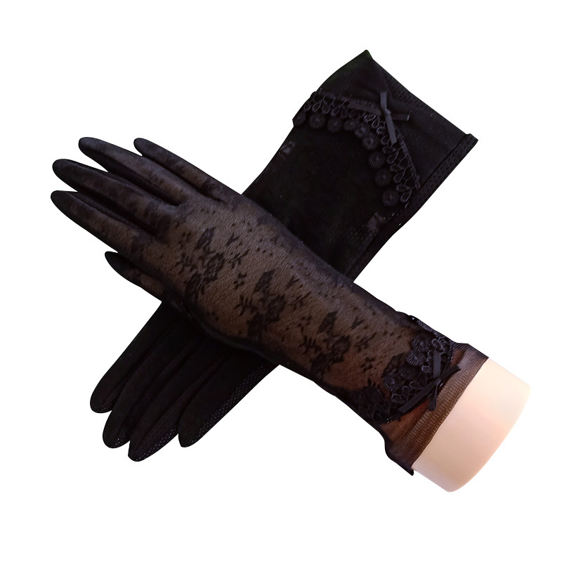 夏季防晒手套女可爱冰蕾丝降温纯色吸汗分指手套批发触屏成人手套