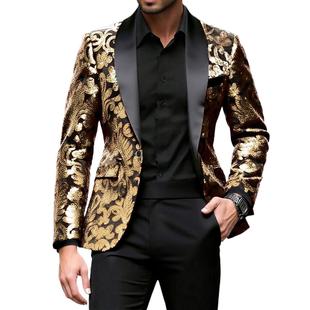 2025 Cross-Border Export New Men's Velvet Sequin Suit Jacket Men's Stage Performance Nightclub Dress Suit