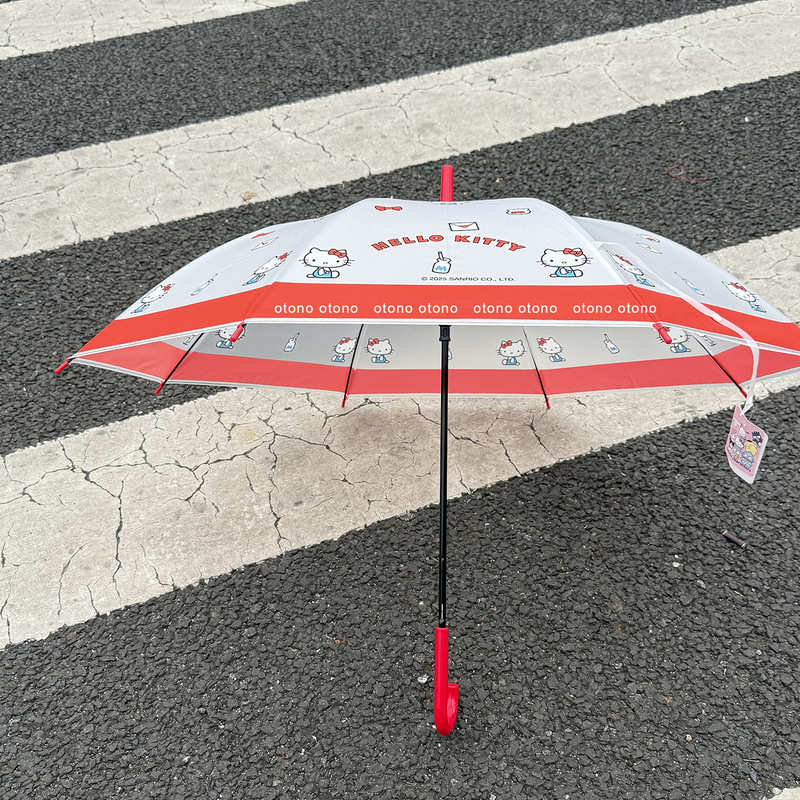 Authentic Hello Kitty Straight Umbrella, Cute and Stylish Kt Cat Frosted Transparent Color-Blocking Long-Handle Umbrella