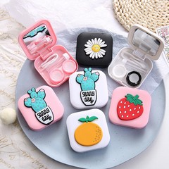 Simple and portable mini contact lens case, ins style, cute, compact, girly heart, double contact lens cartoon storage box