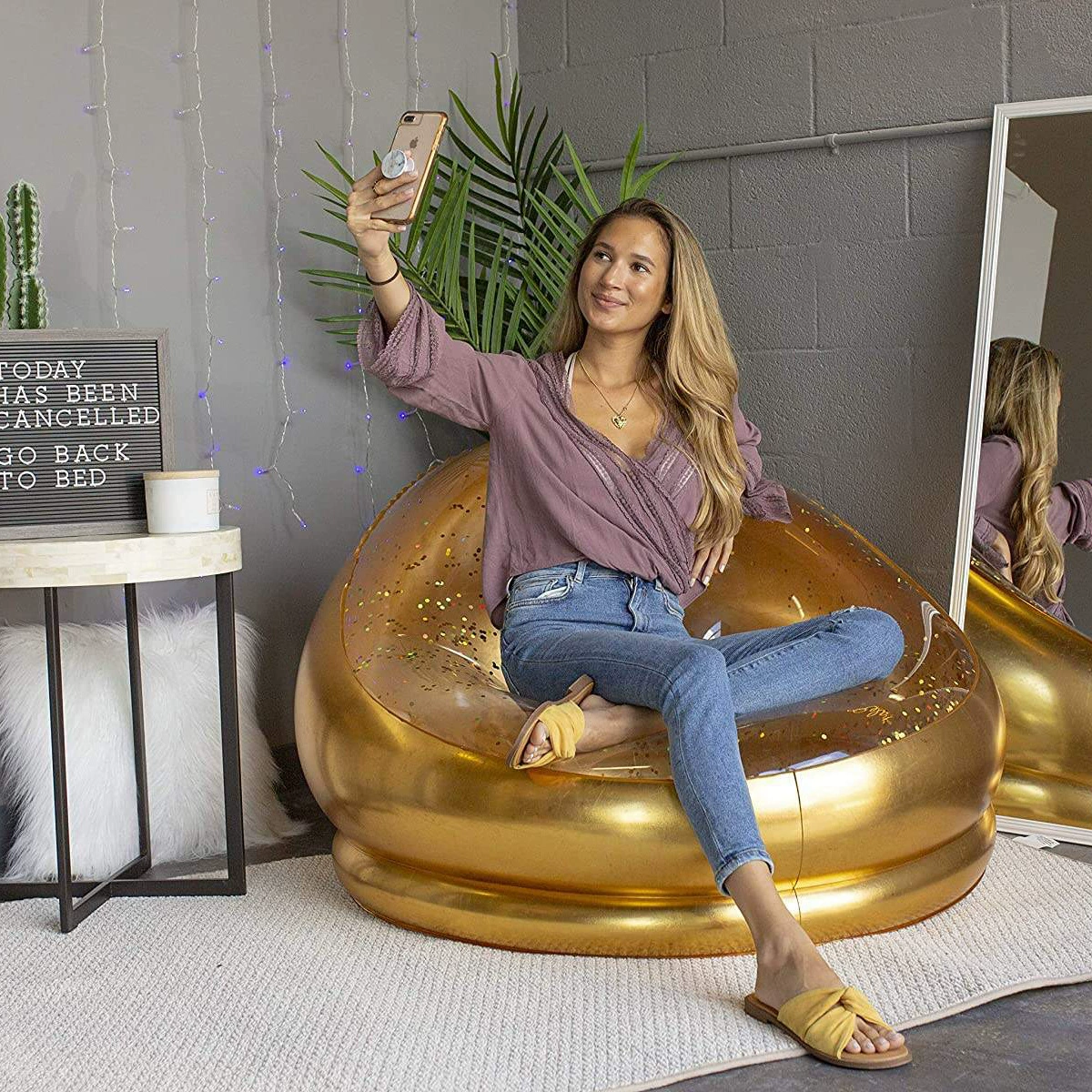 Оптовая фабрика ПВХ ленивый надувной диван неторопливый одноместный диван золотой порошок светящийся диван домашний диван