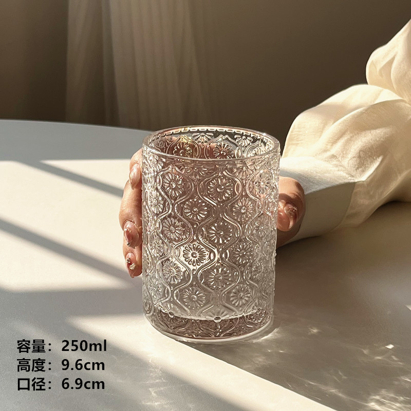 Nicho Zhongins Begonia tallado vasos de vidrio simple hielo americano taza de café latte taza de leche taza de agua casera taza de agua