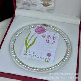 7-8mm近正圆淡水无核妈妈链强光几乎无瑕配S925纯银元宝扣礼盒款