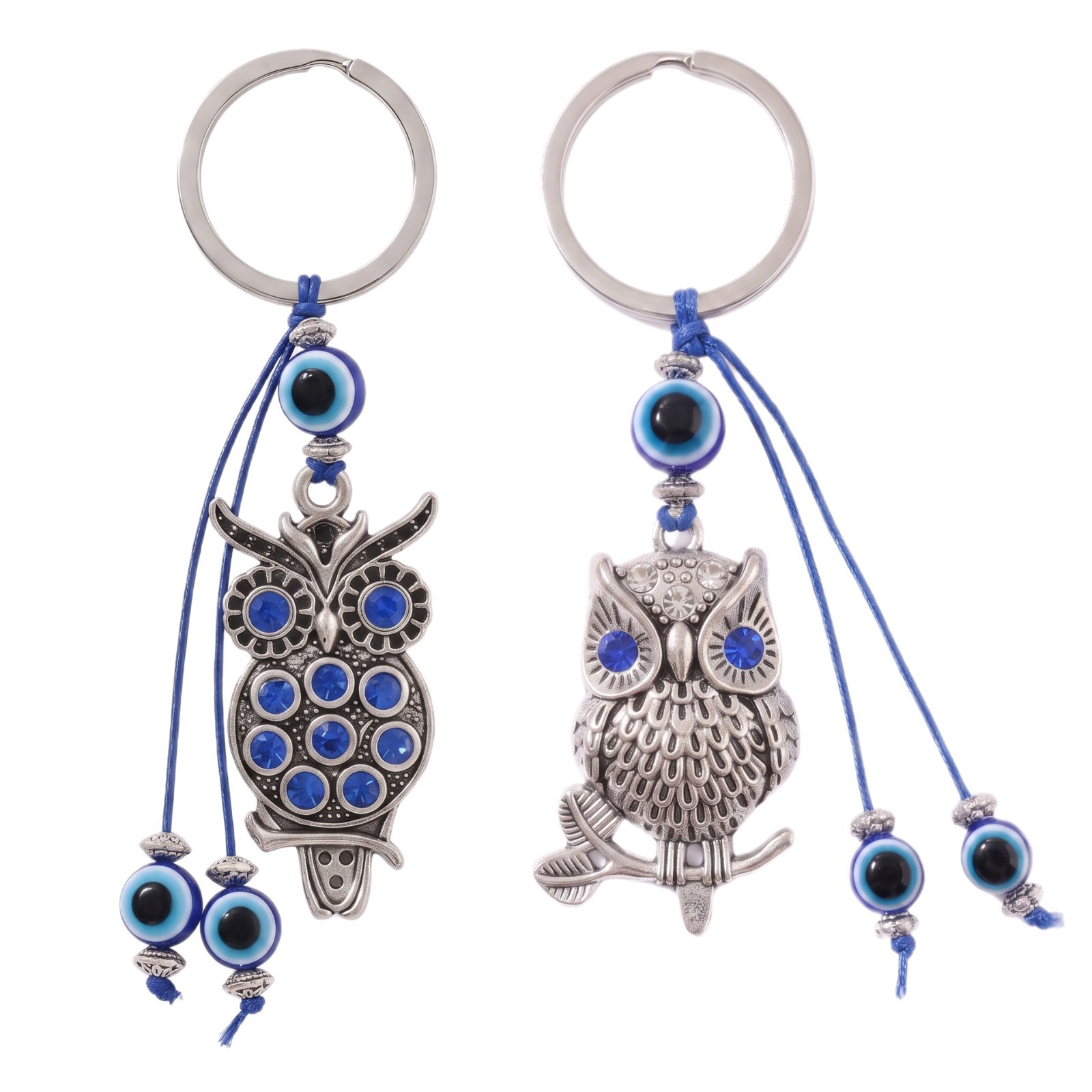 Ojos azules búho llavero de aleación mal de ojo retro bolsas creativas para decoraciones de automóviles colgantes