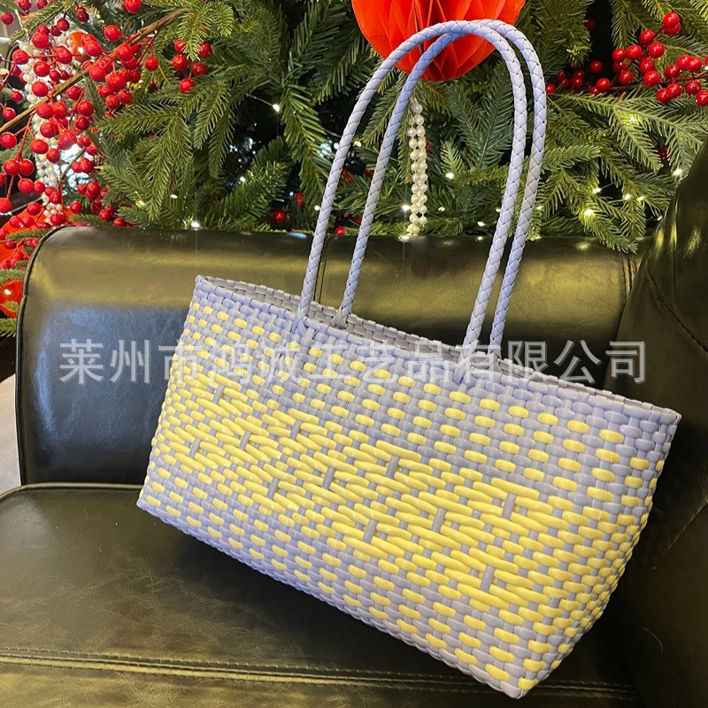 New Woven Beach Bag For Vacation, Versatile Tote Bag, Lazy Style Market Basket Shoulder Bag For Women - Thumbnail 3