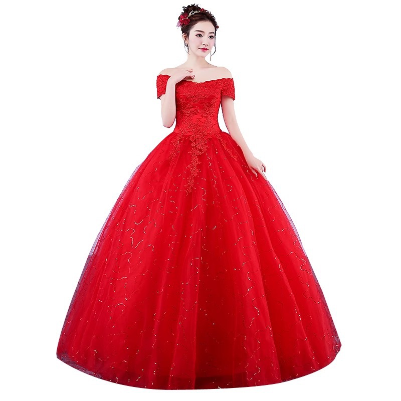 Vestido de boda rojo 2026 nuevo temperamento novia simple estilo coreano de hombro vestido de boda coreano pequeño delgado image 6