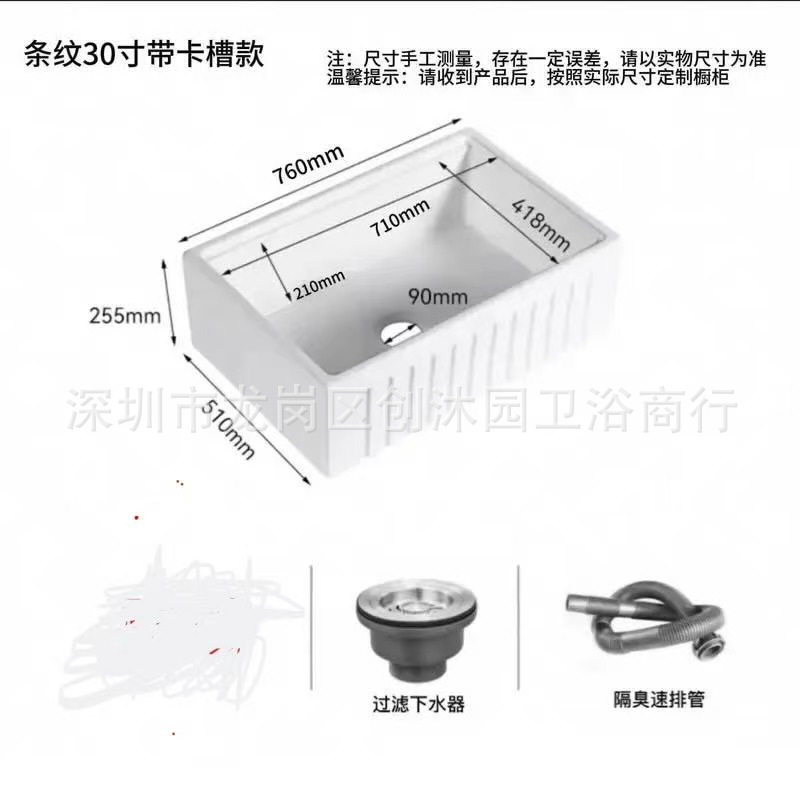 Cocina americana retro fregadero de cerámica de tierra refractaria grande fregadero de un solo tanque blanco versión frontal lavabo empotrado fregadero
