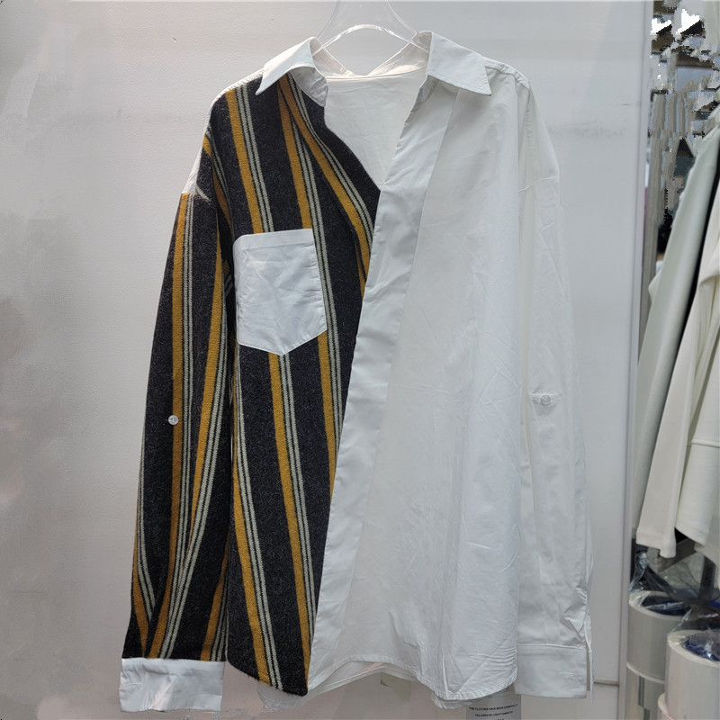 Gran tamaño francés de cuello en V falso dos piezas de camisa de mangas largas mujeres primavera 2026 nueva camisa de punto empalmado camisa de punto cardigan camisa superior image 3