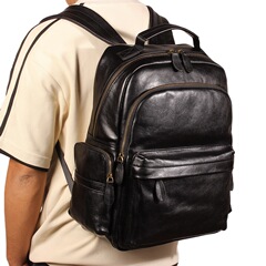 新款男士双肩包真皮大容量通勤背包15英寸电脑包商务出差背包男