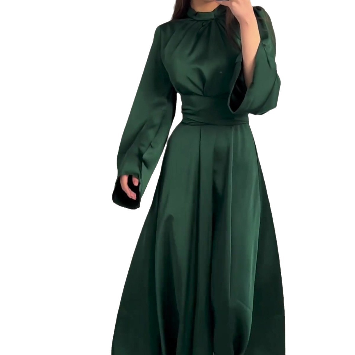 Women's Clothing new autumn new waist slimming strap solid color long sleeved long skirt design dress for women_voghion.com