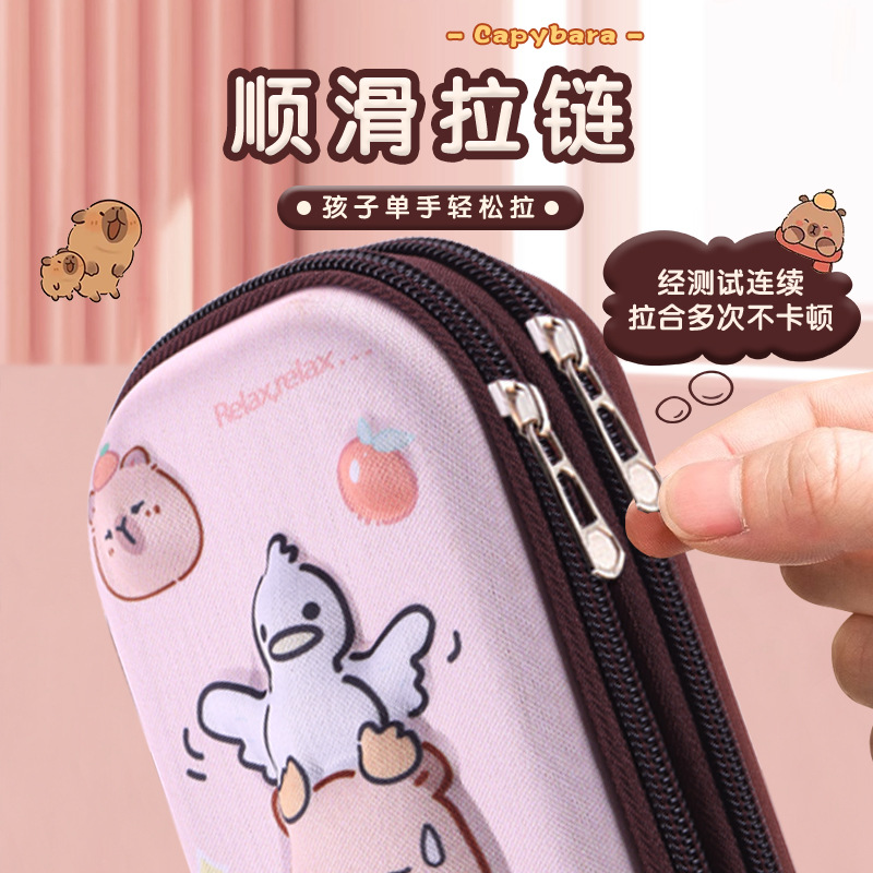 Caja de lápiz Capibala Caja de papelería tridimensional 3D Caja de lápiz de dibujos animados de alta capacidad para hombres y mujeres