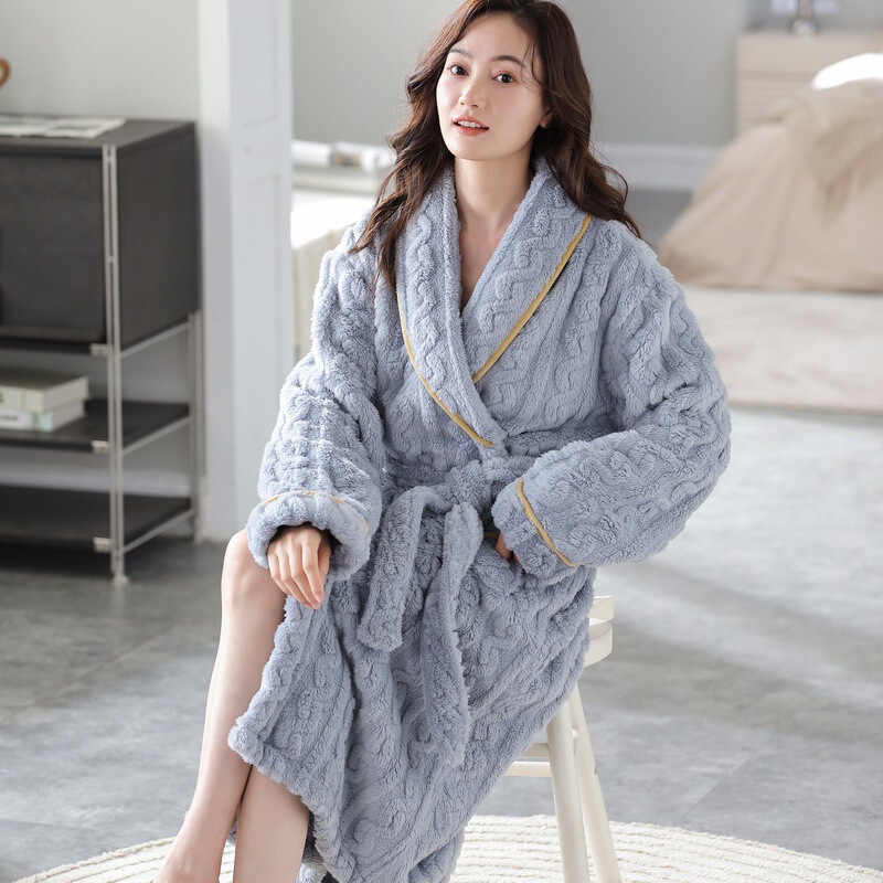 2026 Winter New Coral Fleece Pajamas for Women, Flannel Bathrobe, Spring and Autumn Thickened and Extended Bathrobe, Morning Robe 2026 Winter New Coral Fleece Pajamas for Women, Flannel Bathrobe, Spring and Autumn Thickened and Extended Bathrobe, Morning Robe