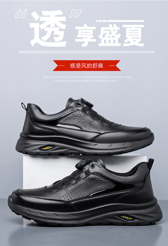 Giày lười nam da bò thật mũi tròn, đế PU êm nhẹ chống trượt, phong cách thể thao casual — D1806 Đen chi tiết 4