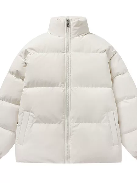 New autumn and winter styles: men's solid-color, stand-up collar, warm cotton-padded jacket, windproof and heat-retaining, high-quality puffer coat