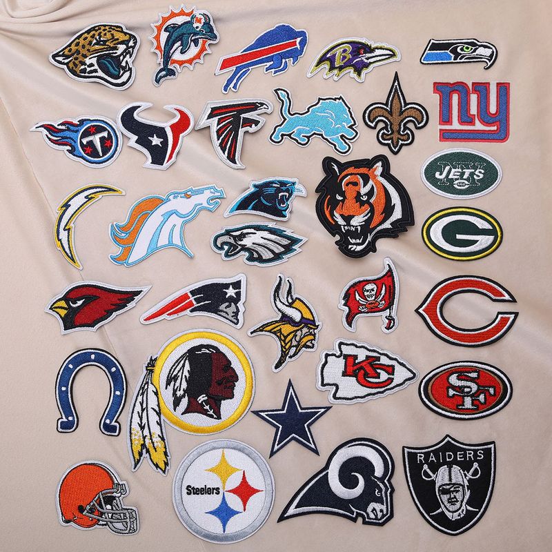 NFL アメリカンリーグとナショナルリーグの 32 チームのロゴ、チームエンブレム、コンピュータ刺繍ラベル、刺繍布パッチ、粘着アイロン接着剤|undefined