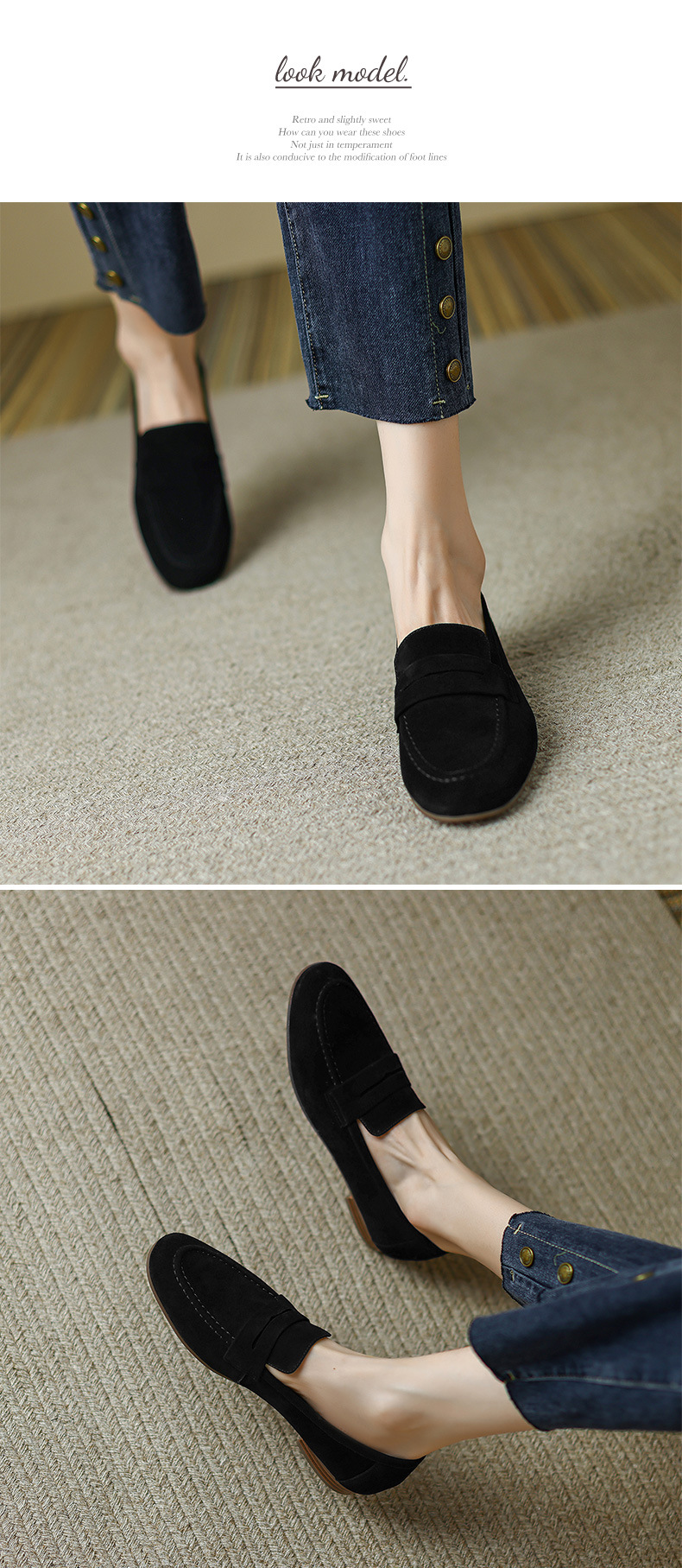Giày Loafer Nữ Mũi Vuông Gót Bệt Phong Cách Anh Quốc — nâu chi tiết 4