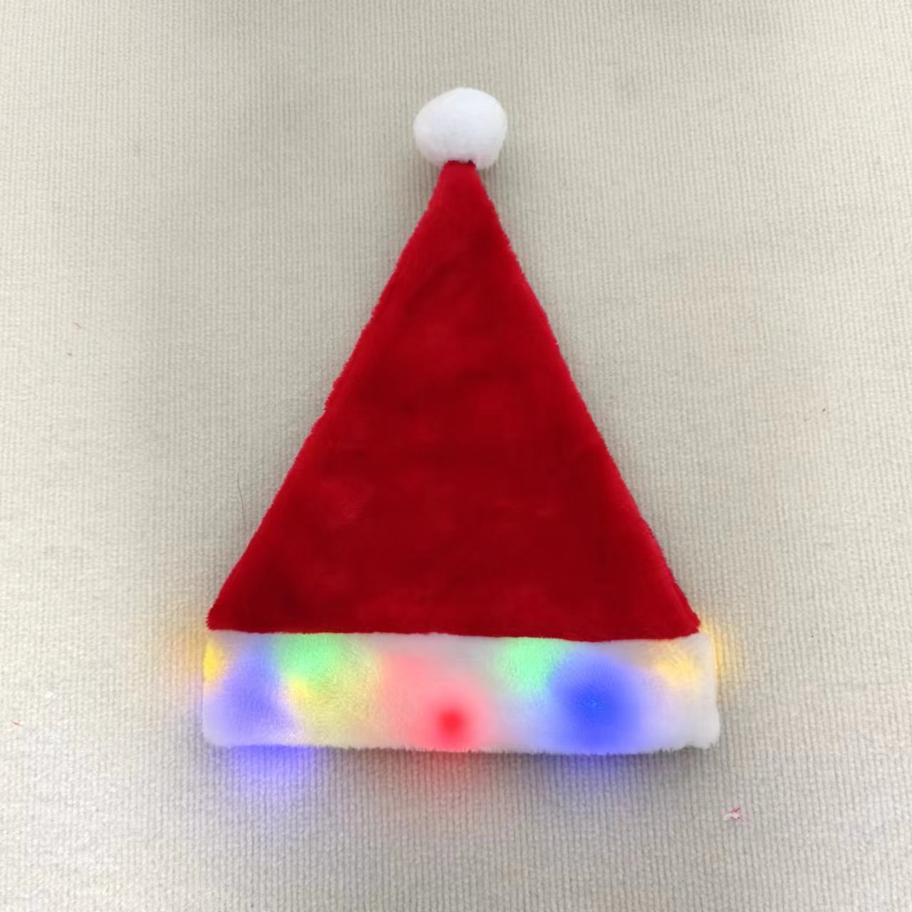Sombreros de Navidad transfronterizos, decoración de Navidad, sombreros de Navidad luminosos de color, sombreros de Navidad luminosos de peluche de borde blanco