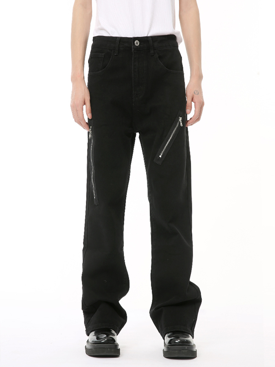 MTLCLOTHES Hombres| 2024 verano nuevo metal zip diseño de empalme microlongo marca de moda jeans