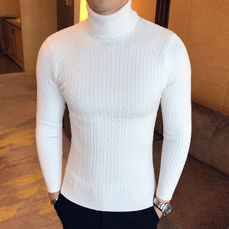 26 Autumn/Winter Men's Fashionable Solid Color Cable Knit Sweater in Five Colors, Trendy Men's Knitwear