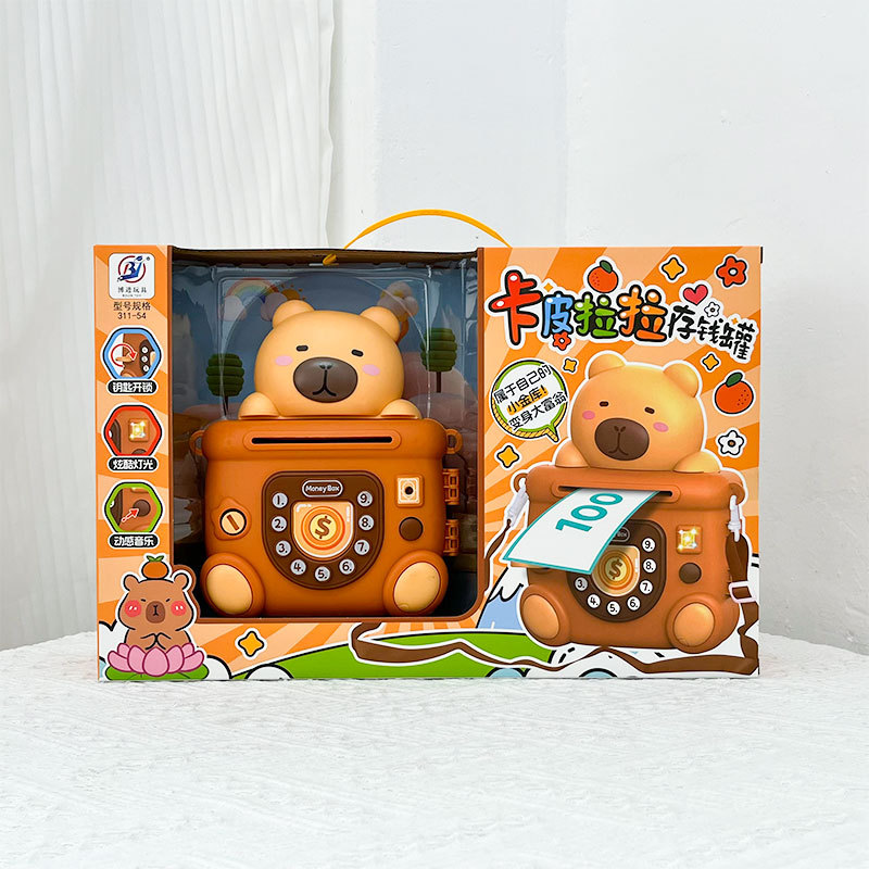 Caja de regalo infantil multifuncional de dibujos animados caja de ahorro de dinero sonora luminosa caja de ahorro de dinero con llave para bloquear regalos escolares