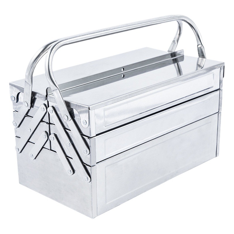 Caja de herramientas de acero inoxidable grande de dos o tres capas plegable hogar coche portátil caja de almacenamiento de hierro grado industrial engrosada