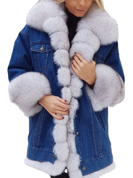 Lazada popular Amazon wish popular women's fur one denim long sleeved jacket in stock