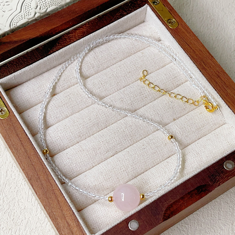 New Natural Round Beads Rose Quartz Pink Crystal White Crystal Jasper Clavicle Chain Necklace Necklace Pendant Wholesale