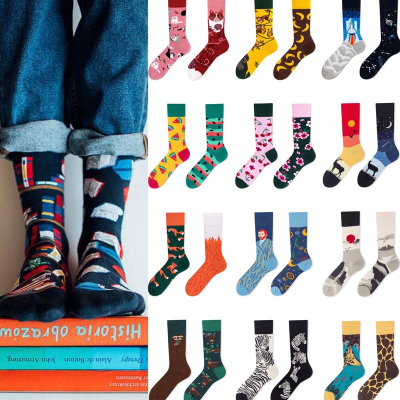 Asymmetrical Socks for Women, Ab Trendy Socks, New Couple Socks, Fashionable and Unique Cartoon Unisex Socks, Mid-Tube Cotton Socks Wholesale