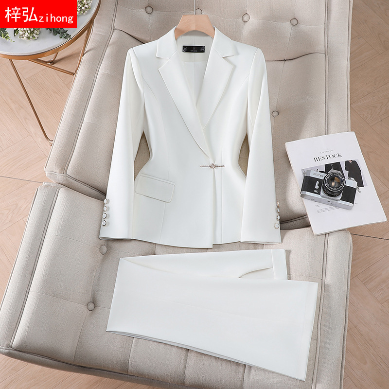 White Blazer for Women 2026 New Style Good-Looking Host Announcer Formal Workwear Professional Suit Set