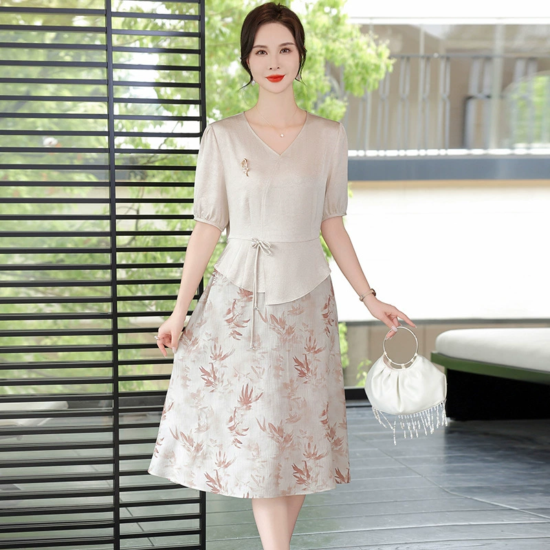 Новое платье в китайском стиле женский 2025 лето новая мама среднего возраста летом