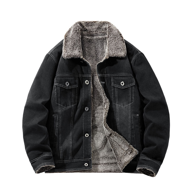 Factory direct sales of winter fleece-lined retro men's denim jacket, thickened cotton coat, warm cotton-padded jacket 89J38