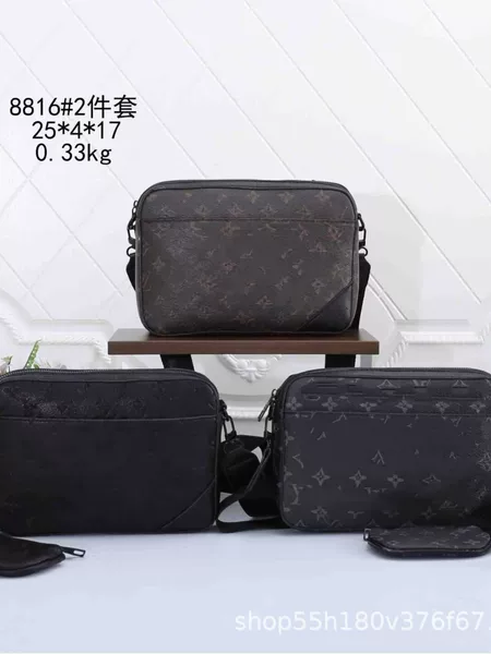 New men's single-shoulder crossbody three-in-one messenger bag, printed fashion cowhide clutch bag, large-capacity storage bag